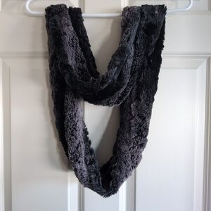 Black and grey faux fur infinity scarf